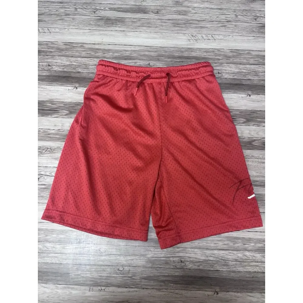Jordan Boys L 12-13 Red Mesh Basketball Shorts Flight Jumpman Drawstring
